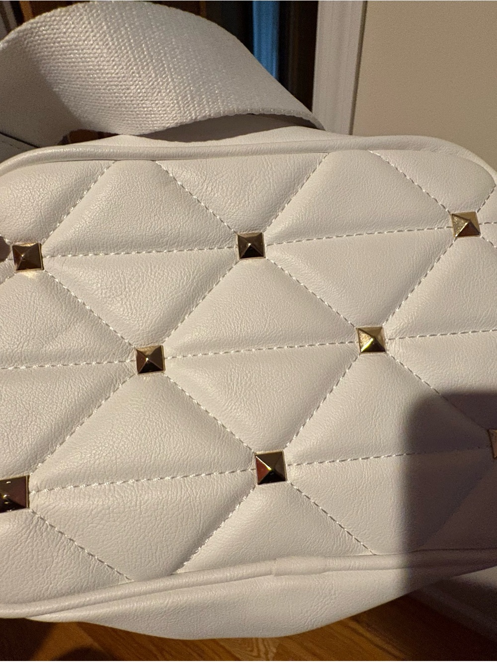 INC International Concepts White Quilted Crossbody with Gold Studs